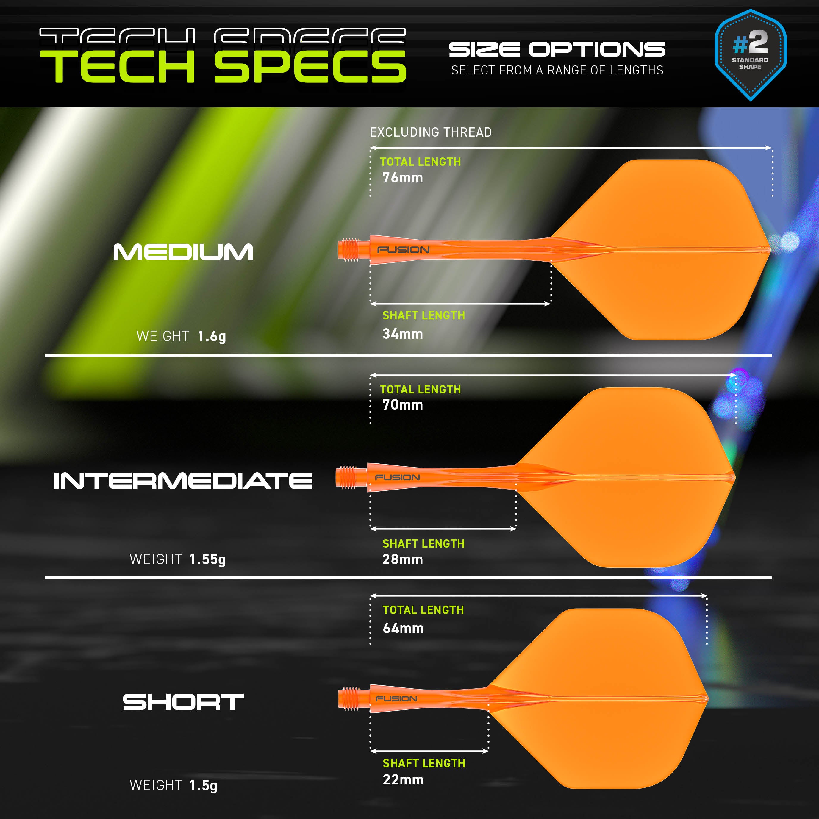 Fusion #2 Integrated Flight & Shaft - Neon Orange