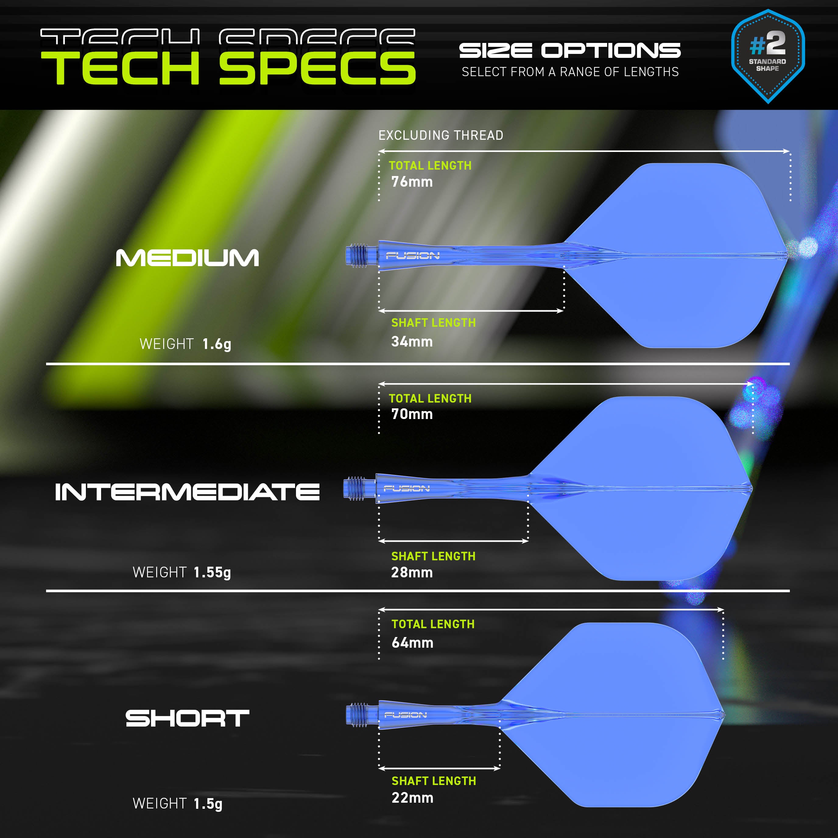 Fusion #2 Integrated Flight & Shaft - Neon Blue